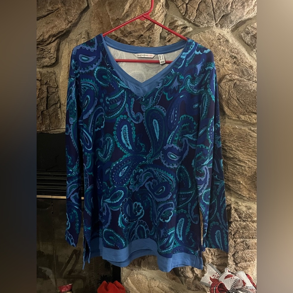 Womens Isaac Mizrahi Live! Paisley Layered Knit Top size Large